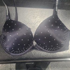 Victoria’s Secret 36 C Very Sexy push up padded black bra Rhinestones